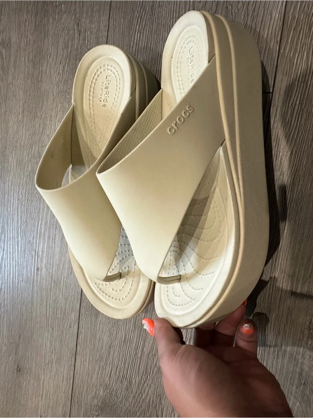CROCS LiteRide Platform Thong Sandals - Cream